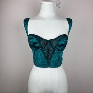Vintage Victorias Secret Corset Womens 34C Green Bustier 70s 80s Sexy Lingerie